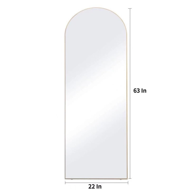 SkandiShop Full Length Wall Mirror - 63” x 20” Arched Free Standing Body Mirror , Black Metal Framed Large Floor Mirror for Bedroom